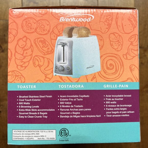 BRENTWOOD Appliances Cool Touch 2-Slice Extra Wide Slot Retro Toaster, Blue - Picture 5 of 6
